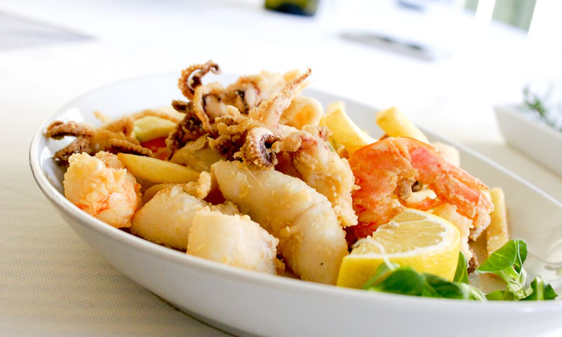 A platter of fried shrimp — the Sunday all-you-can-eat special.